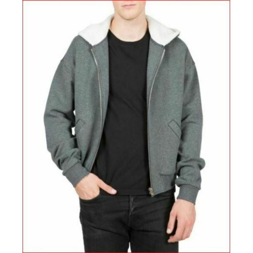 Slate & Stone men sweater jacket hoodie Faux Fur grey M MSRP $248